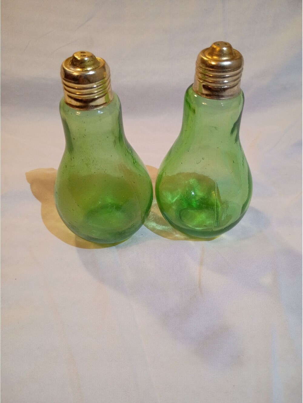 Vintage Green Glass Light Bulb Shaped Salt and Pepper Shakers
